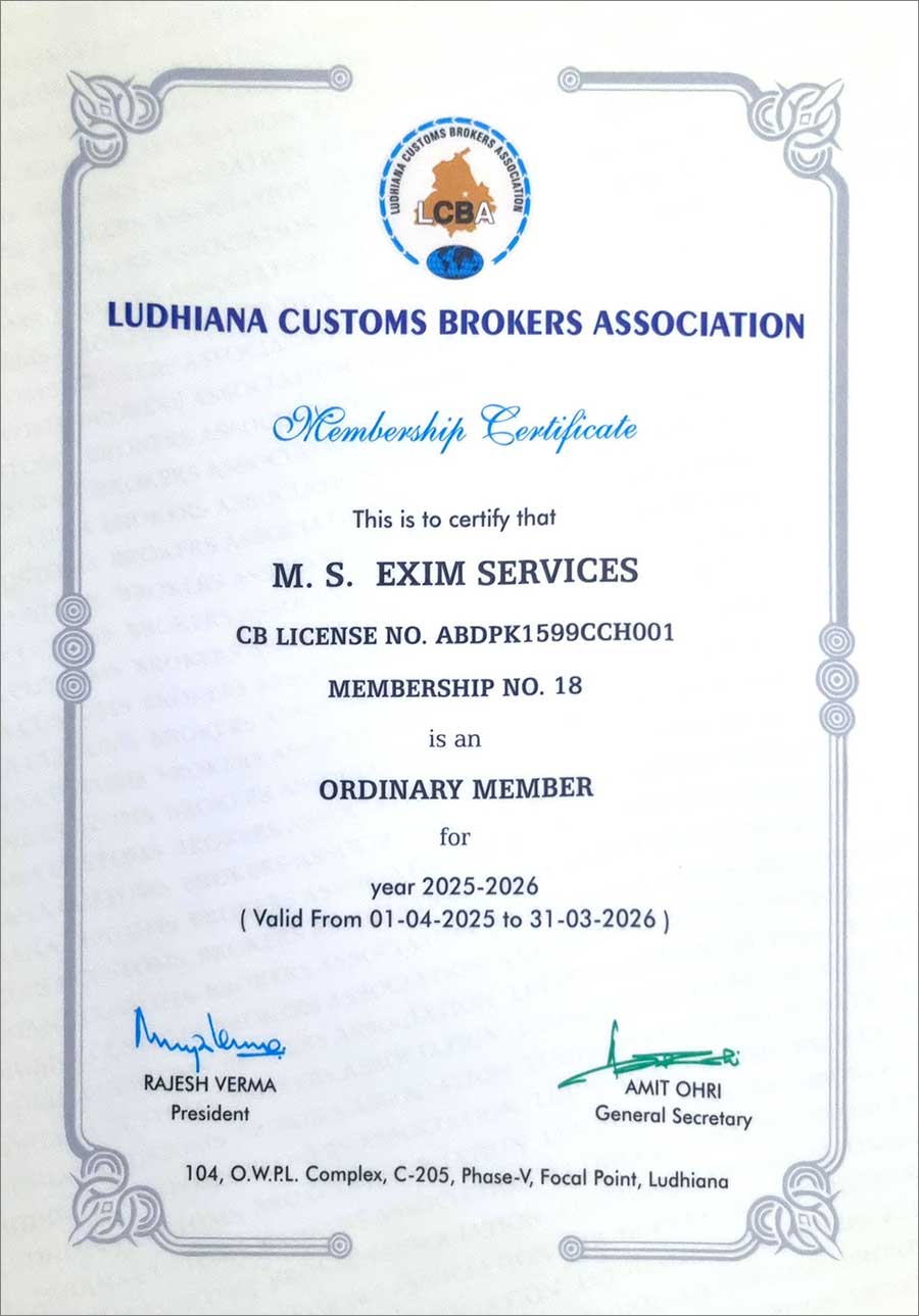 M.S. Exim Services Custom House Agents in Ludhiana Punjab India